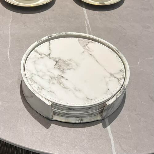隔热垫碗垫家用餐桌垫圆形大杯垫加厚皮革防水耐热防烫18cm6片装