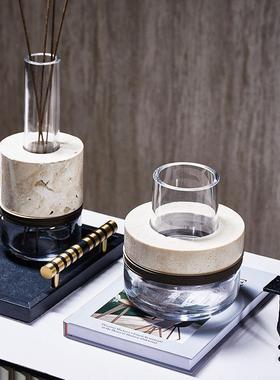 合家居简现品代高档大理石H1948花瓶托盘摆约件组客厅玄关装饰摆