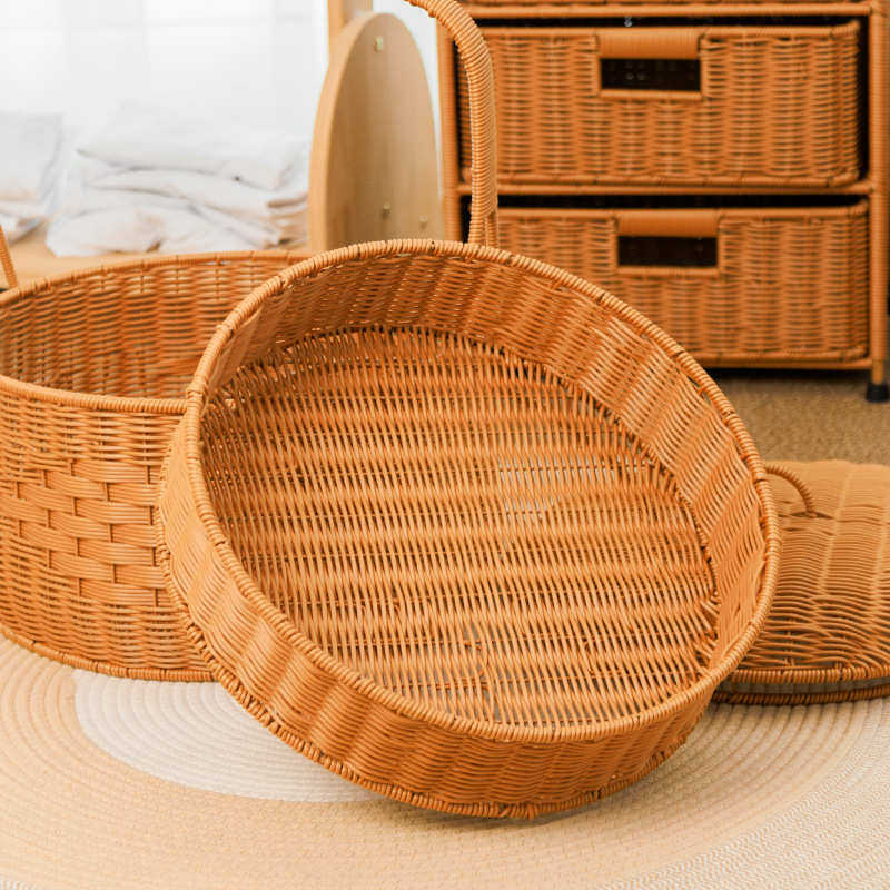 户外野餐双层拜拜篮仿藤编织手提箱大容量买菜水果篮带盖购物篮,收纳整理,其他收纳篮,淘宝优惠券,粉丝福利购,淘宝优惠卷