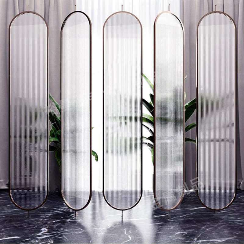 餐厅饭店售楼部客厅现代简约磨砂钢化艺术玻璃屏风隔断墙