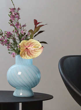 Best west 蓝色条纹葫芦水培玻璃花瓶摆件家居软装样板间装饰花器