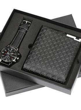 Quartz Wrist Watch Leather Wallet Gift Set for Boyfriend men