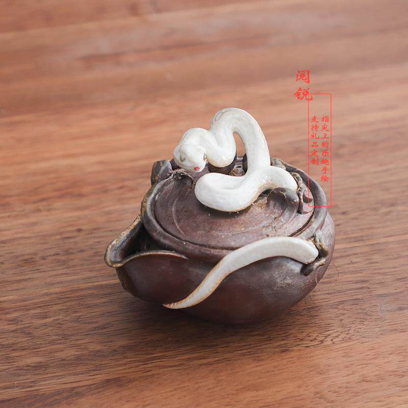 阅锐柴烧宝瓶茶壶手工灵蛇陶瓷泡茶器黄秋阳创意复古诧寂风手抓壶