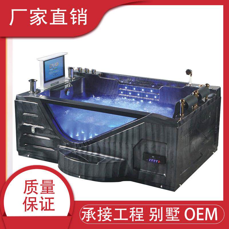 双人按摩浴缸黑色冲浪按摩恒温加热气泡亚克力massagebathtub