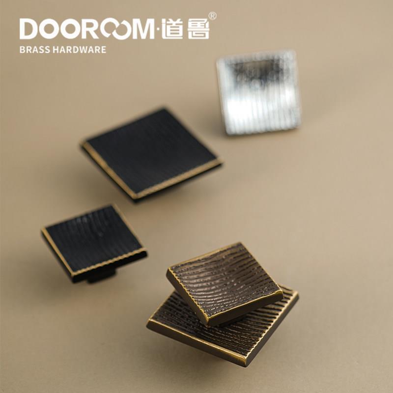 道鲁全铜个性木纹双孔四方拉手家具橱柜抽屉现代美式衣柜小把手铜