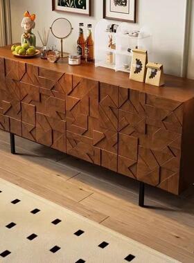 轻奢风边柜雕花寂关边柜中古诧风储物电视柜黑橡BMF木玄柜餐轻奢