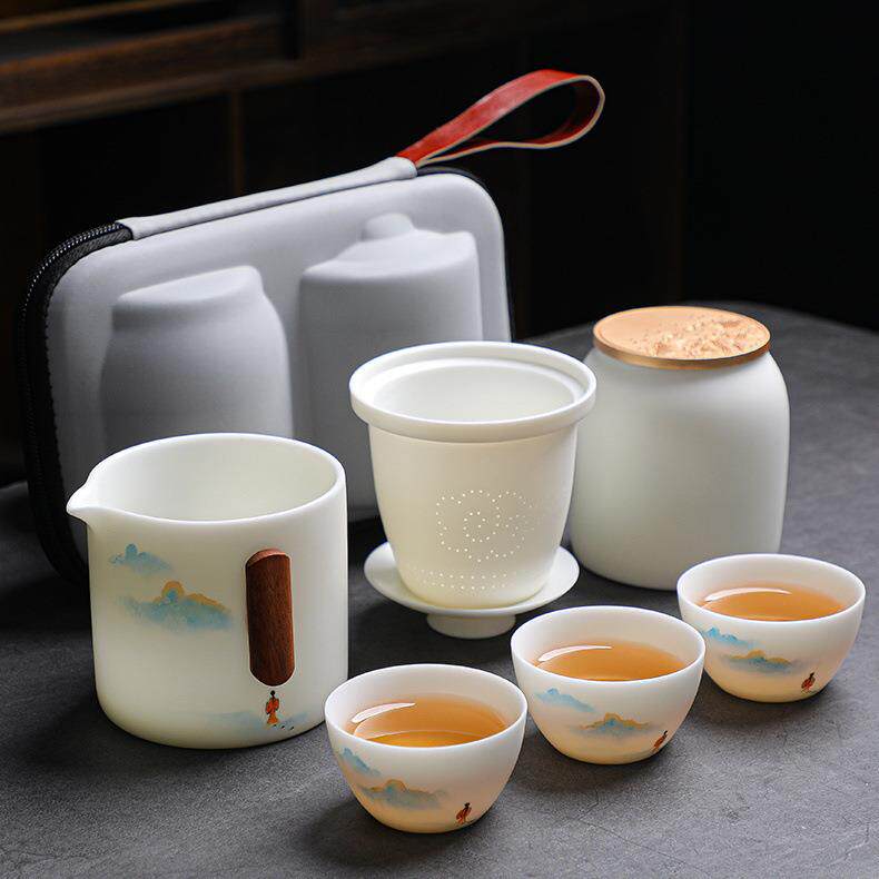 便携式旅行茶具小套装备白瓷功夫泡茶壶茶杯简易随身户外包快客杯