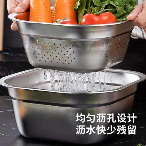 方盆不孔锈钢方盆深盆洗菜盆盆汤盆盆快餐米筛冲方形漏盆沥水面盆