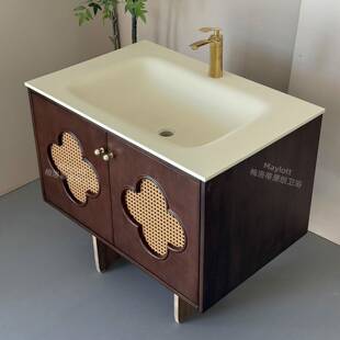 法式香草色可丽耐一体盆浴室柜卫生间洗脸盆陶瓷洗漱台洗手池定制