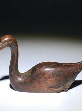 实心天鹅小摆件书房压尺笔搁摆放观赏文玩铜器覆古工艺