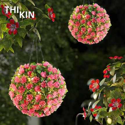 太阳能LED花球灯户外庭院别墅野营防水悬挂仿植物花草景观灯