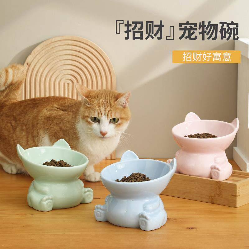 日系和风猫碗陶瓷双碗防打翻食盆狗碗猫咪喝水碗自动饮水宠物用品