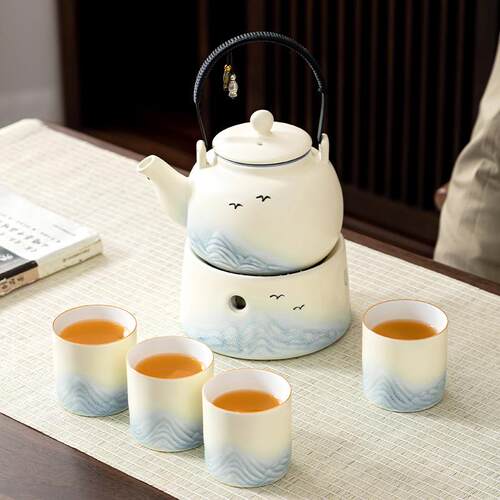 粗陶米黄江山煮茶套装陶瓷温茶炉加热底座小火炉蜡烛热茶可家用