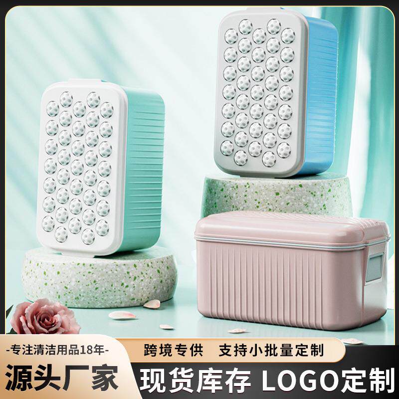 厂家多功能香皂盒起泡器带盖沥水免手搓起泡盒滚轮肥皂盒沥水防潮