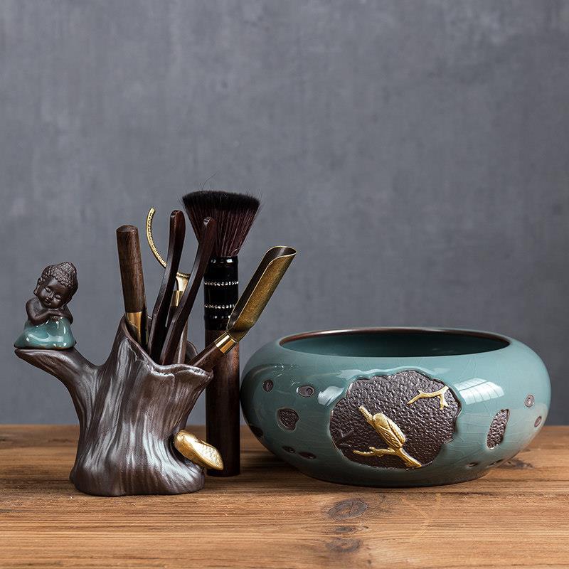 洗茶大型家庭办公笔洗陶瓷茶碗茶道配件水碗洗杯戈窑洗茶具配件