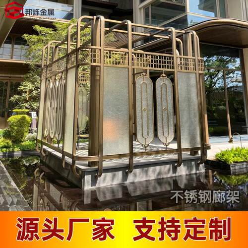 不锈钢门头加工定制上海景区地标廊架雕塑不锈钢售楼部门头装饰