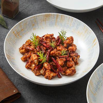 德化陶瓷碗家用碗盘碗碟创意碗具酒店餐厅餐具大汤碗汤盘江山圆碗