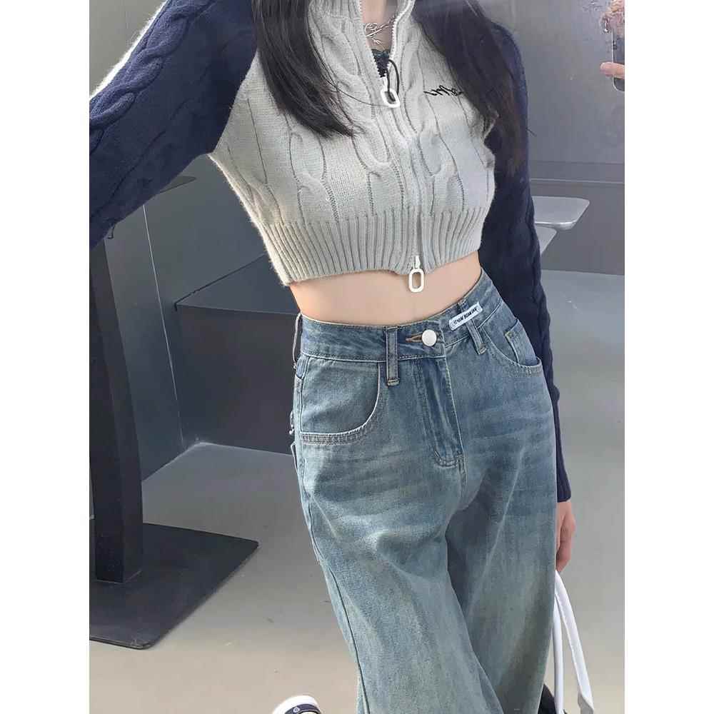 高腰直筒牛仔裤女2025夏季新款覆古宽松显瘦小个子窄版拖地阔腿裤