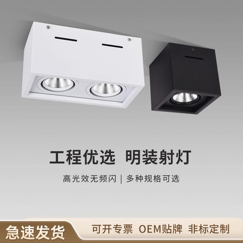 led明装射灯方形单头双头客厅吸顶筒灯可调角cob格栅斗胆灯盒子燈