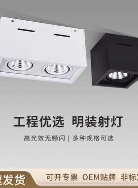 led明装射灯方形单头双头客厅吸顶筒灯可调角cob格栅斗胆灯盒子燈