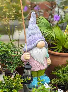 美式插蚊香户外庭院花园装饰布置摆件甘道夫插香地精太阳能灯摆件