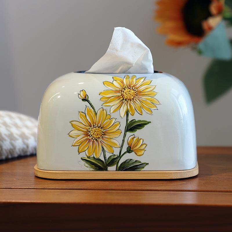 新中式陶瓷纸巾盒客厅桌面装饰抽纸盒茶几收纳盒摆件高级感