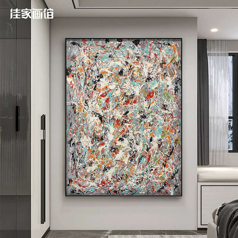 手绘油画波洛克玄关大幅装饰画立体抽象艺术挂画餐厅走廊过道壁画图片