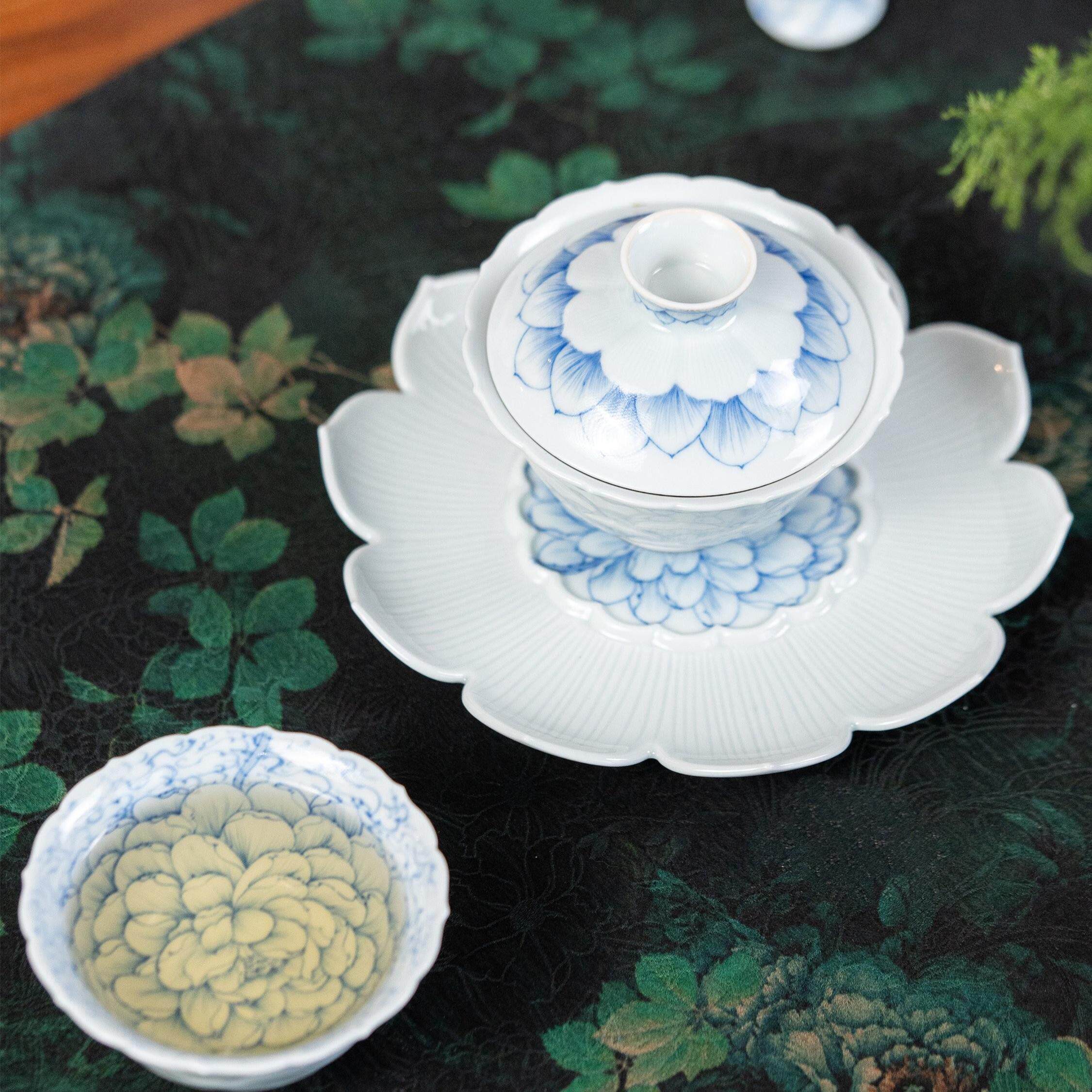 小雅家|青樵轩景德镇手绘釉下彩淡描青花花开 灿烂杯 壶承盖碗茶
