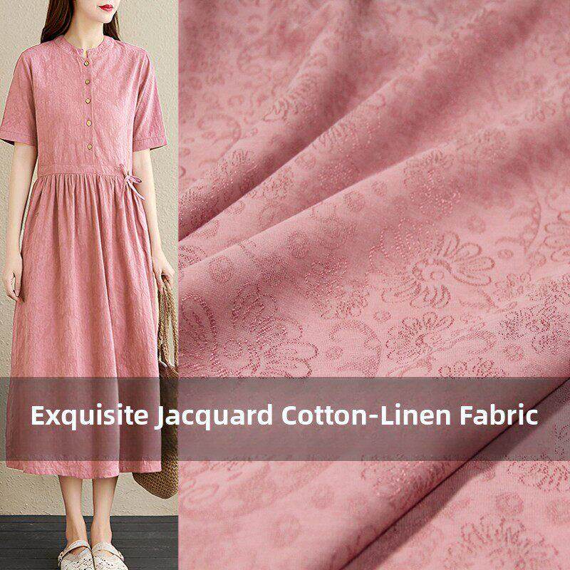 夏季棉麻提花面料薄型高端亚麻面料民族风格覆古旗袍礼服衬衫服装
