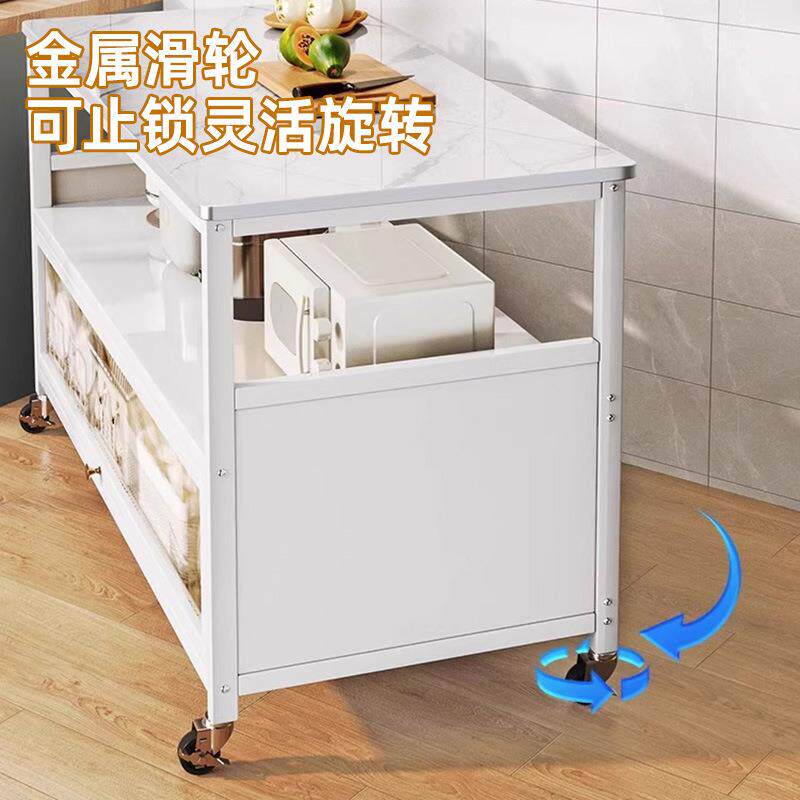 厨房置物架落地多层收纳柜切菜台微波炉烤箱碗厨柜岩板储物餐边柜