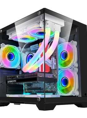 玩嘉孤勇者mini海景房机箱无立柱全景白色M-ATX台式电脑小机箱240