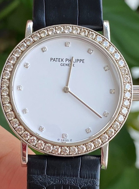 公价18万 98新33mm百达翡丽18k白金镶钻5006G手动机械女表原钻
