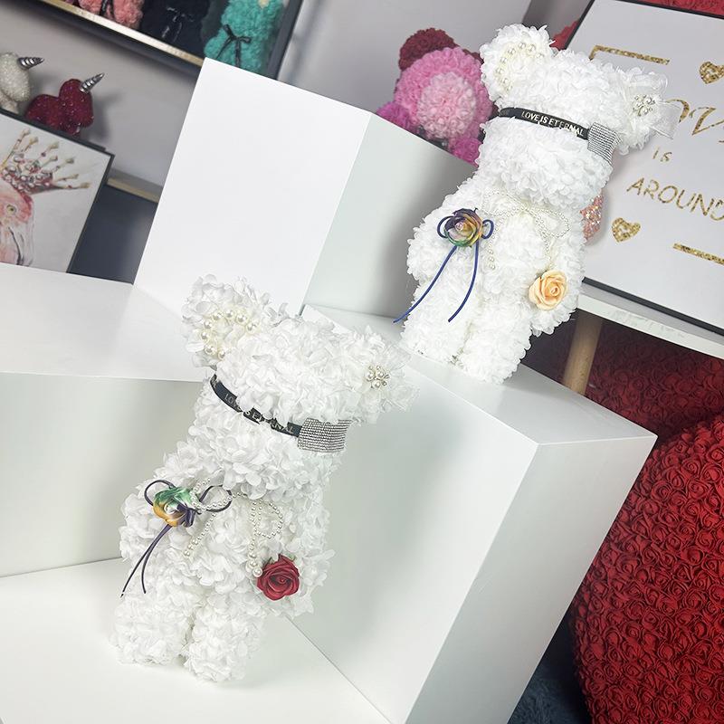 新款直销DIY 情人节生日礼物送女友布艺绣球永生花泡沫玫瑰暴力熊