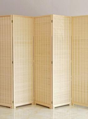 藤RDM风屏实栏木屏障断隔板隔竹编简易卧室客厅移动折叠遮挡板