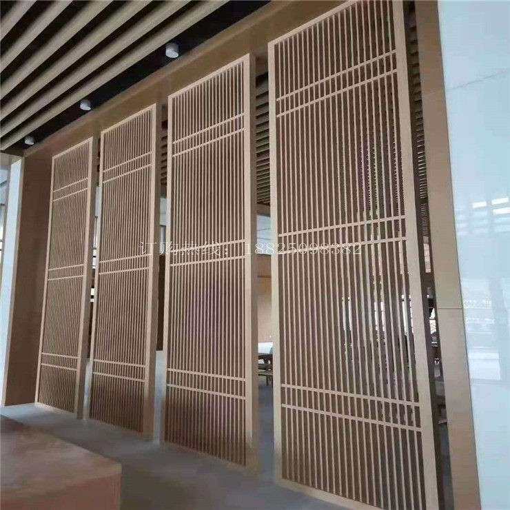 定制铝合金窗花室内隔断铝屏风彷木纹铝花格定做氟碳烤漆铝格栅