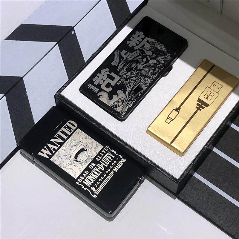 新款充电打火机双电弧网红防风创意路飞个性刻字图案定制礼品