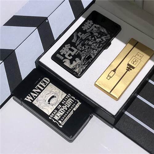 新款充电打火机双电弧网红防风创意路飞个性刻字图案定制礼品