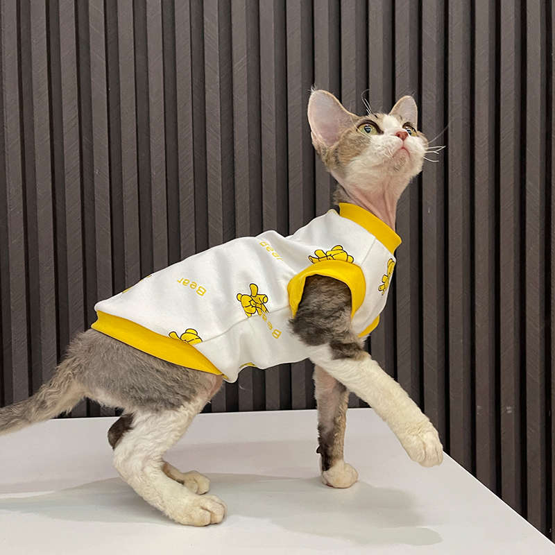 任发财卡通印花薄背心无毛猫衣服斯芬克斯猫德文衣服可爱