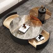 岩板茶几圆形大小组合带抽屉创意设计师客厅家用简约小户型茶几