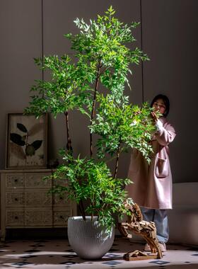 加密南天竹彷真绿色植物物客厅轻奢高端落地盆栽彷生假花假树装饰