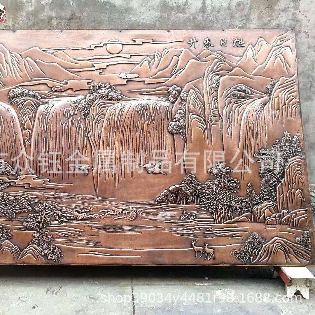 山水浮雕壁画仿铜装饰大型文化景墙玻璃钢仿铜迎客松浮雕迎宾