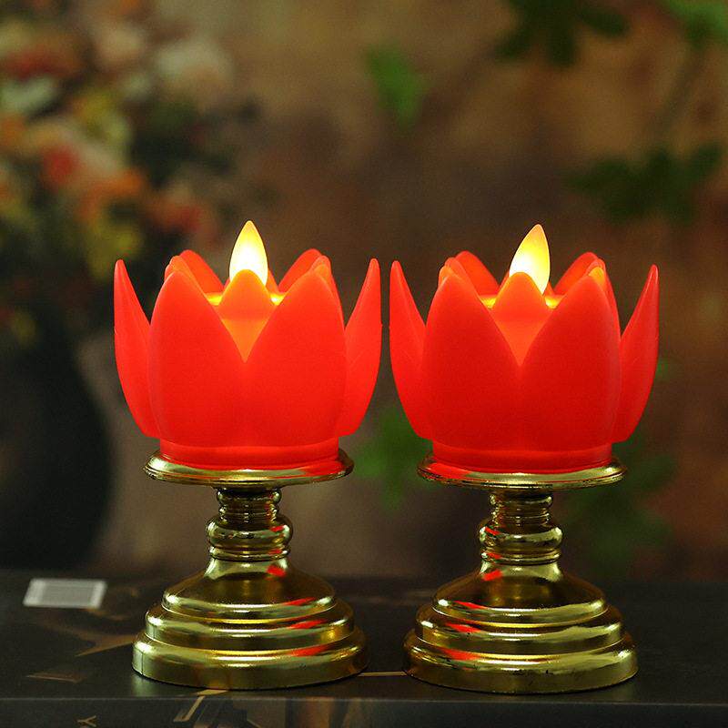 led红色电子蜡烛寺院莲花灯摇摆祭祀寺庙供佛摆件观音佛堂荷花灯