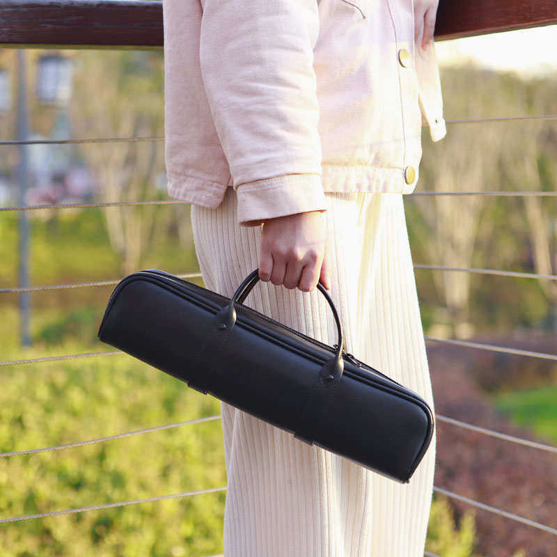 双层长笛收纳包 16孔皮革长笛皮盒 长笛皮包便携手提防摔保护笛子