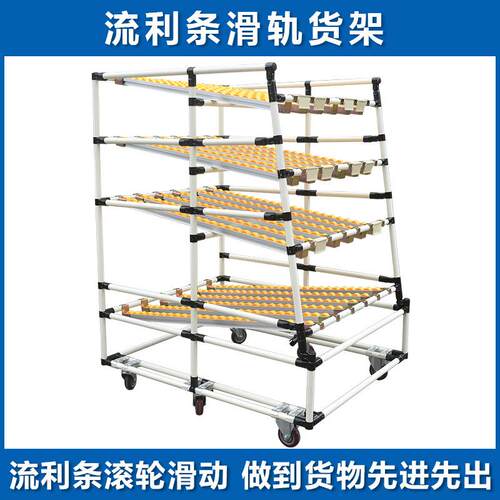 厂家直销仓库精益管流利条滑轨货架先进先出物料架滚轮移动周转车