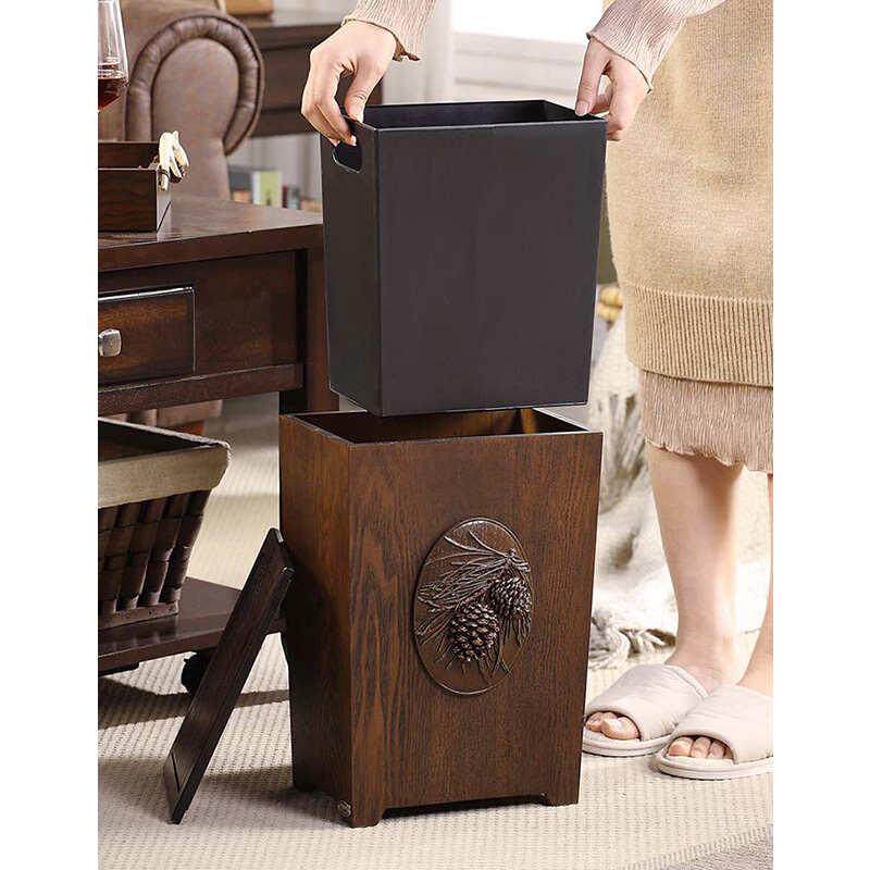 垃圾桶新中式木质客厅桌边轻奢家用卧室卫生间厨房卫生桶带盖纸篓