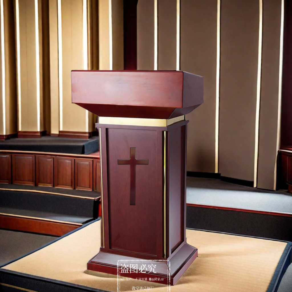 新款实木木质大气十字架教堂教会演讲桌讲台圣台桌子整体发货