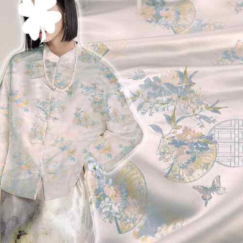 《FS072如意窗花纹》满织金新中式上衣马甲面料提花暗纹宋锦布料