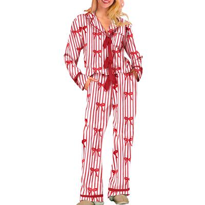 Mommy And Me Matching Loose Pajamas Bow/Heart Print Tie