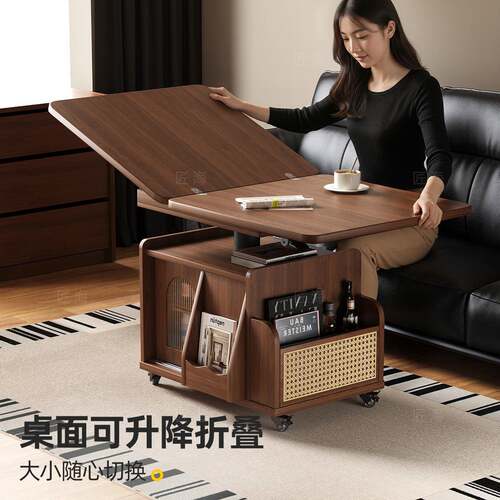 可移动折叠茶几客厅家用沙发边几小户型边柜升降茶台桌小推车