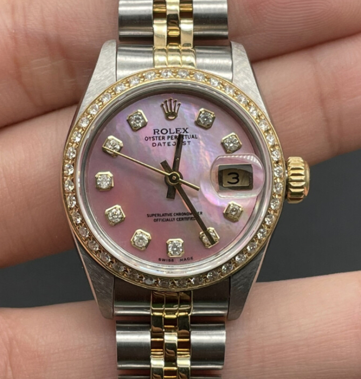 98新26MM劳力士日志型18k金贝母粉盘69173自动机械女表正品